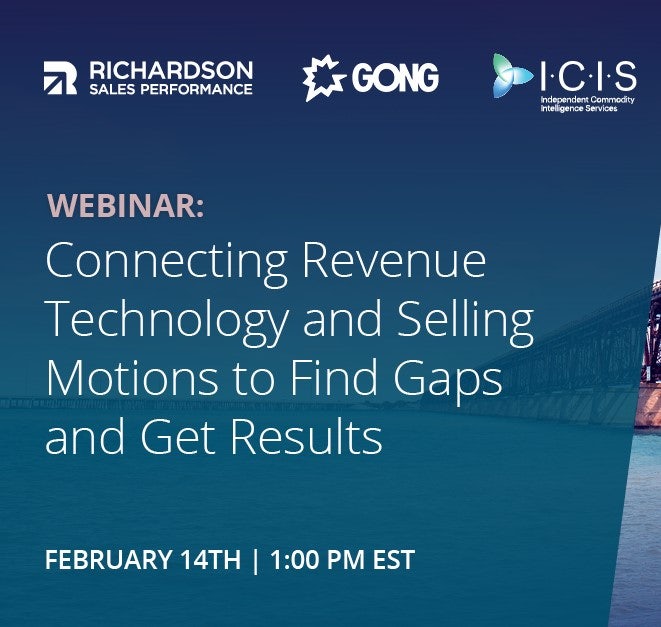 banner for the webinar: Connecting Revenue Technology and Selling Motions to Find Gaps and Get Results